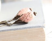 Peach Earrings Rustic Etching Antique Gold Orange Vintage Style Pink Metal Ruffle Pastel Lace Modern Fashion Accessories, Dangle Earrings