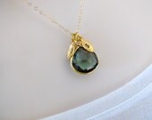 Genuine Green Amethyst Gemstone Necklace, Personalized Initial Necklace, Bezel Necklace, Mothers Necklace, Sister Necklace, Initial charm