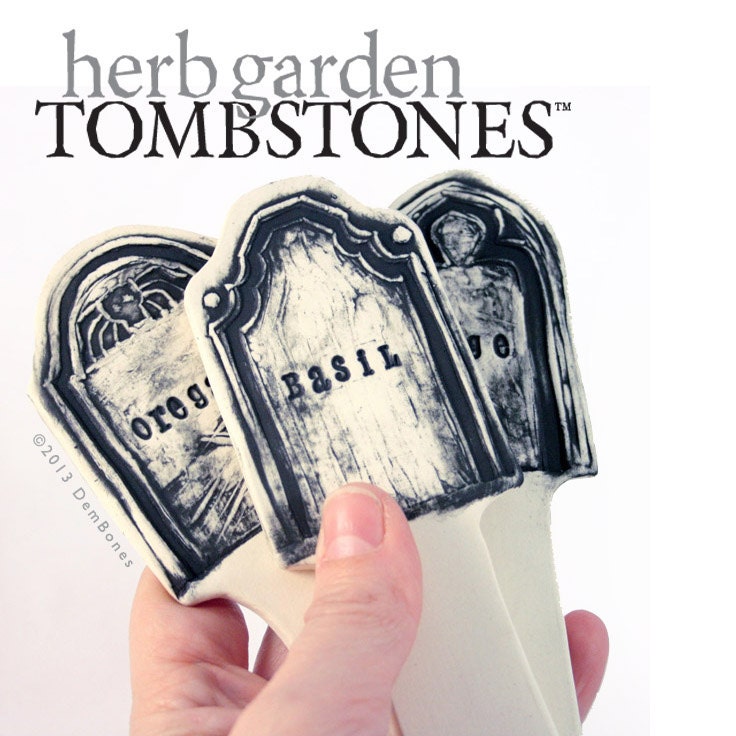 Garden Herb Markers Tombstone Herb Stakes - Oregano Basil Sage