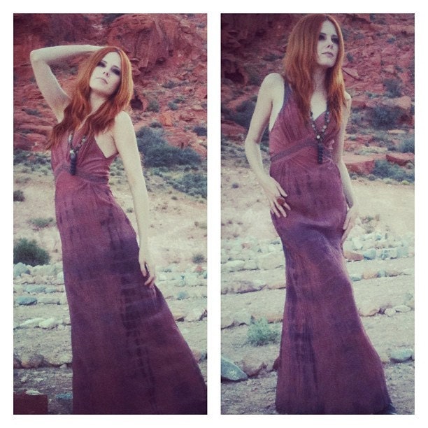 Vintage 30s Bias Cut Silk Tie Dye Maxi Dress Size Small Mauve Rose Grey
