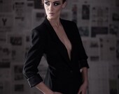 Vintage John Meyer/ black lined blazer /womens cuffed sleeve Jacket