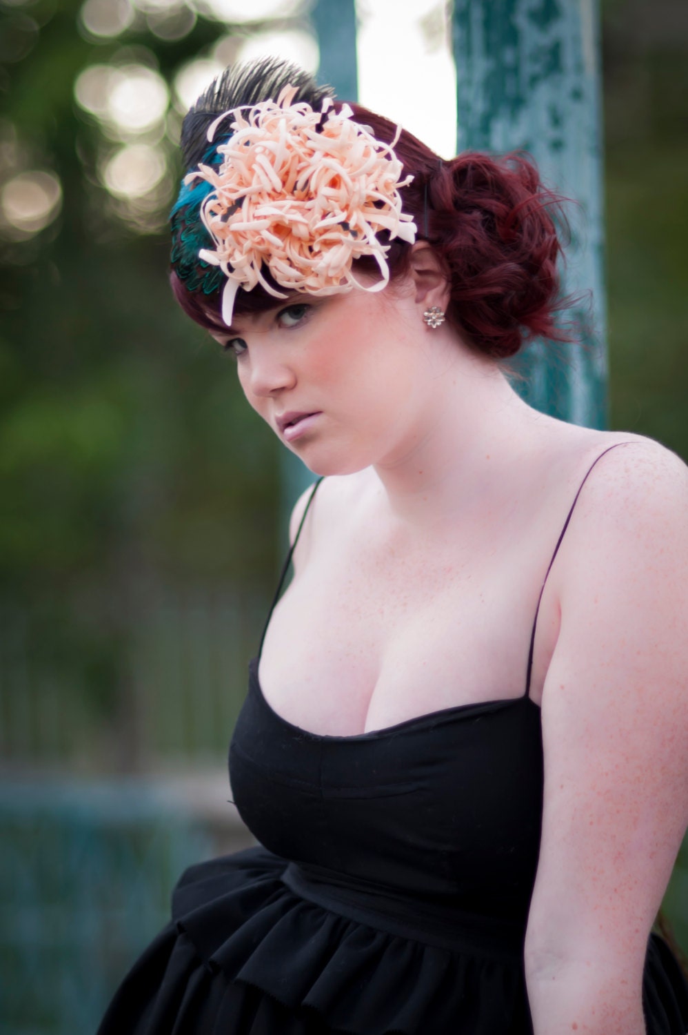 Astrid Headband Fascinator Prom Bridal Cocktail Hat Millinery Flower Pink and Blue One-of-a-kind