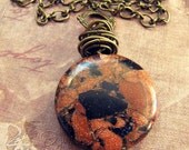 Stone Necklace - Goldstone Bluestone Midnight Sun Sitara Desert Red Chestnut Glittery Antiqued Brass Lariat Bohemian Boho - Mosaic