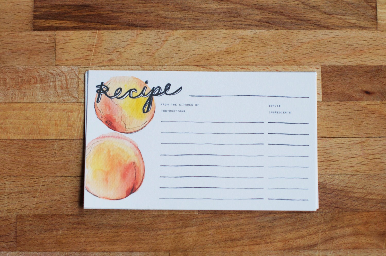 juicy peach script 3"x5" recipe cards - set of 12 cards - hand-drawn lettering and illustration