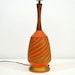 Vintage Mid Century Ceramic Wooden Neck Retro Orange Gold Accented Table Lamp