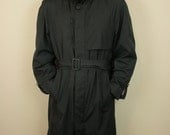 SALE Mens Vintage Black Hidden Hood Zip Out Lining Belted Trench Coat