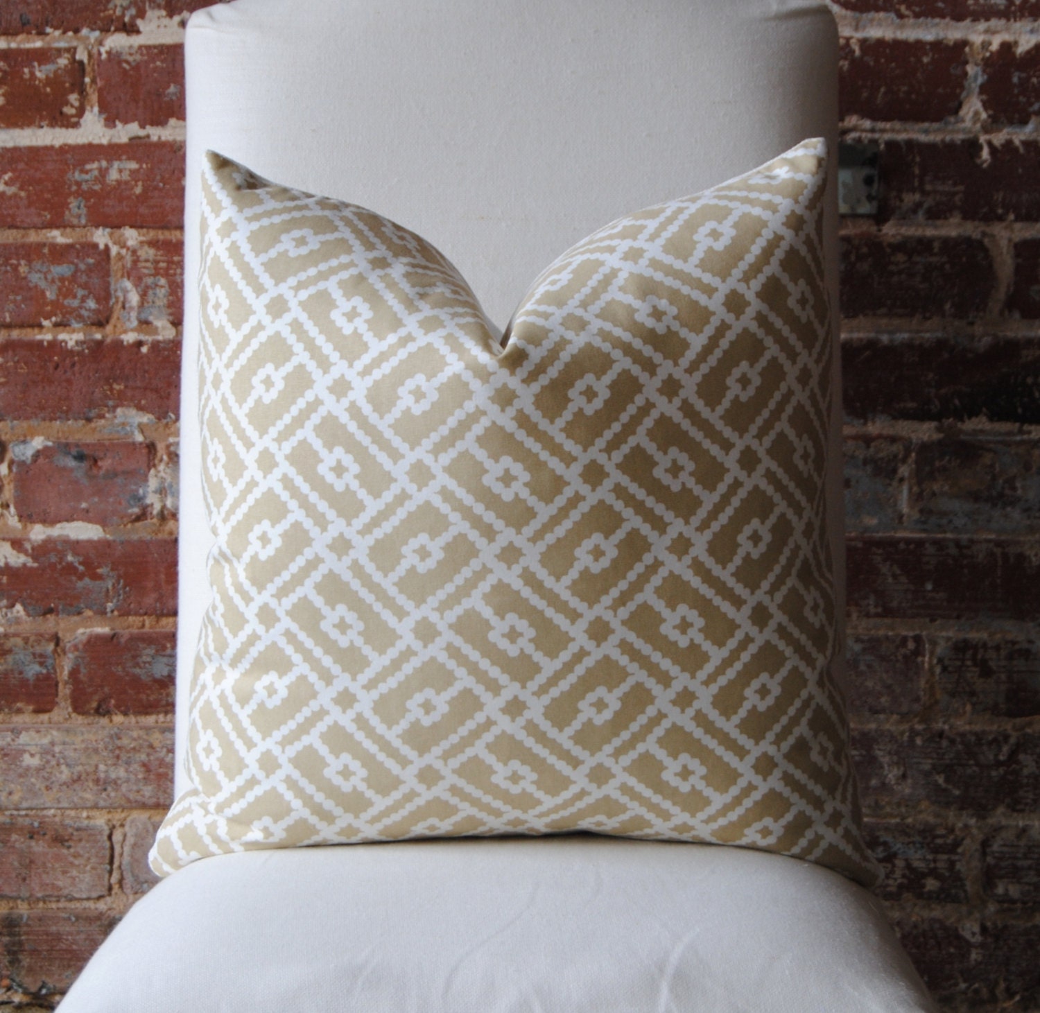 Fretwork - Sand - Duralee - Pillow Cover - 20 in square - Designer Pillow - Decorative Pillow - Throw Pillow