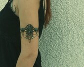 Victorian Upper Arm Cuff Bracelet/Armlet With Chains, Gemstones And Glass Beads