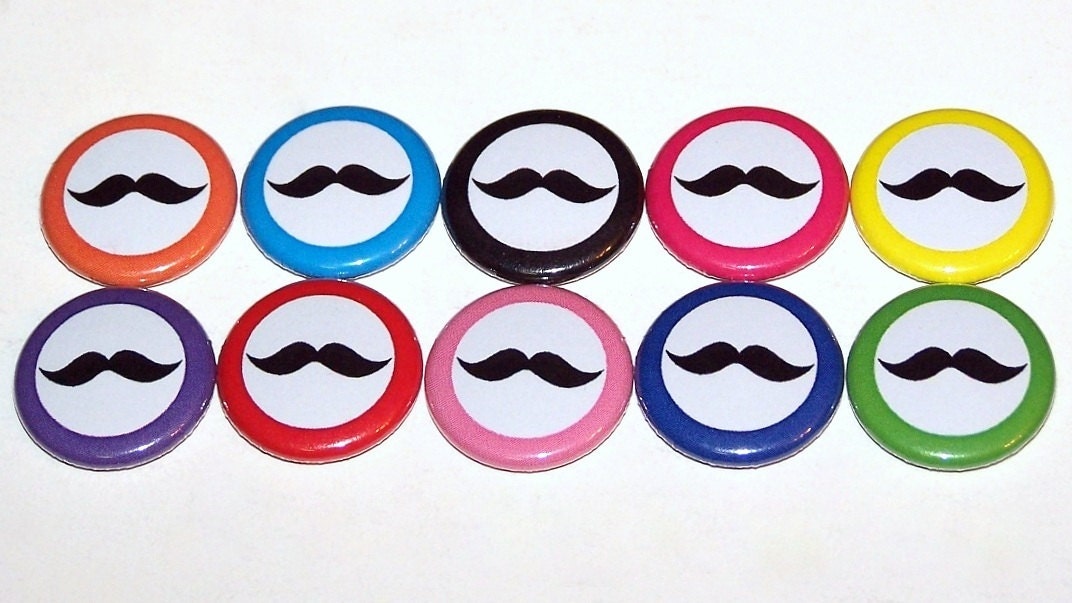 Mustache Moustache Colorful Border 1 Inch Pin Back Buttons 1" Pins