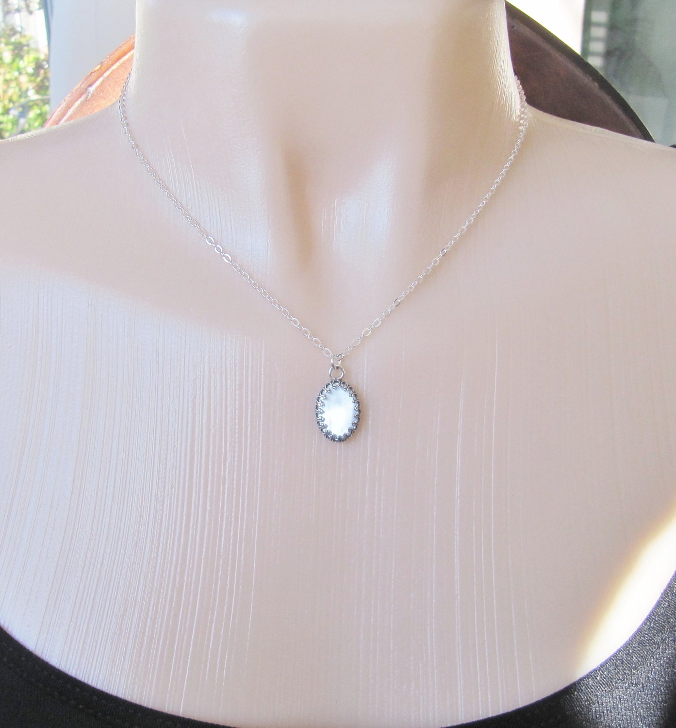 Mother of Pearl (MOP) Necklace, Sterling Silver Jewelry Handmade, Pendant Necklace, Gemstone Necklace, Drop Necklace, White Mother of Pearl