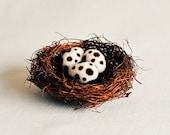 Speckled White Eggs in Twig Nest - Large - Woodland Nature Inspired Home Decor All Natural Wool Felt Gift Educational Toy Decorations