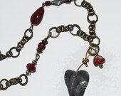 OOAK Necklace Ready to Ship for Christmas Amber and Golden Stones Antique Brass Chain Links
