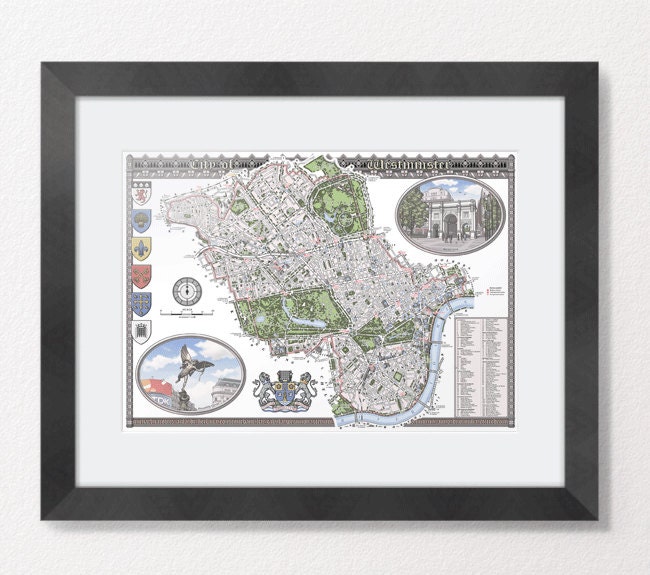 City of Westminster (London Borough) illustrated map print 13 x 19"
