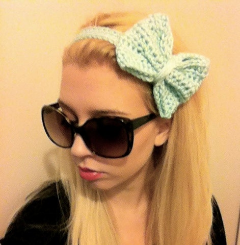 Mint Bow Headband- Crochet, Adjustable, Pick your color