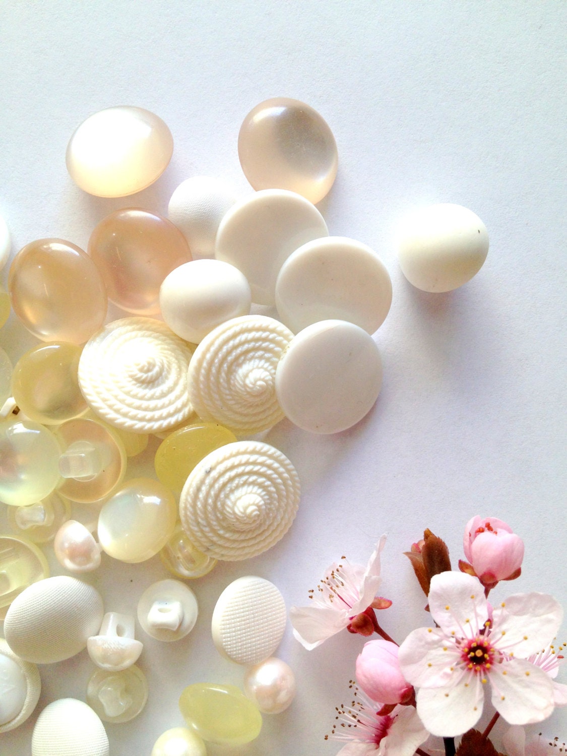 Vintage White Button lot, shank, dome button,  Lot of 47, wedding supply, textured button, cream, ivory, off white, pearl, pearly