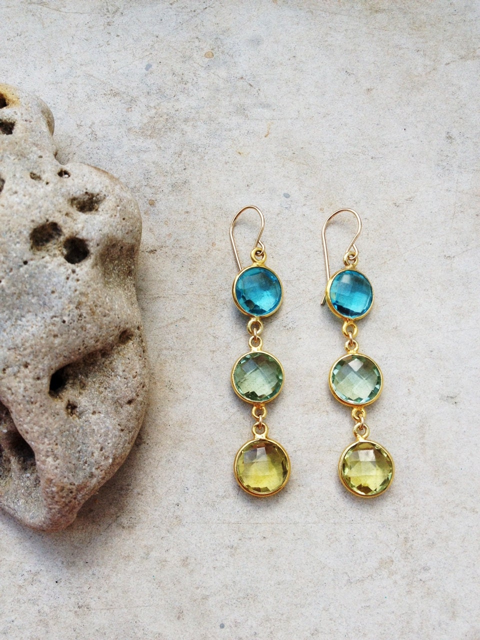 Dangle Earrings bridal wedding jewelry simple,long light sparkle lemon quartz blue topaz green amethyst gold gemstone earrings Israel