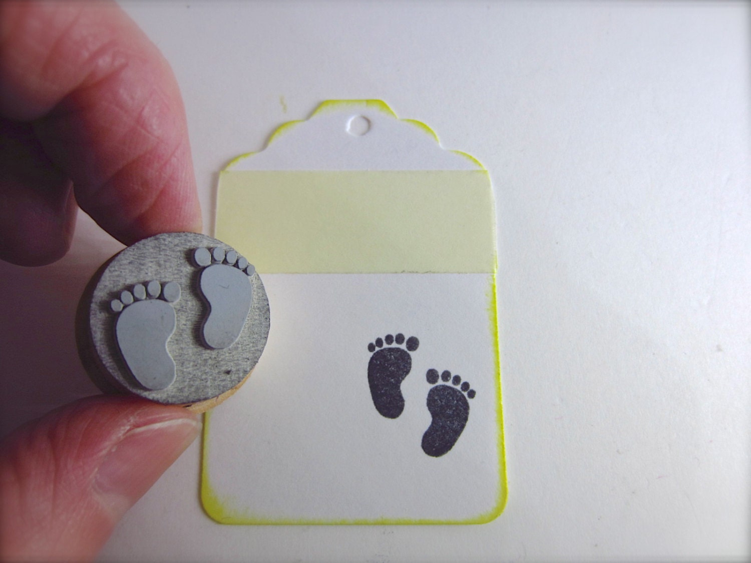 Baby Feet Rubber Stamp on Wood Plugs Small 0.75"
