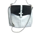 Leather Handbag purse- leather tote bag- black and white