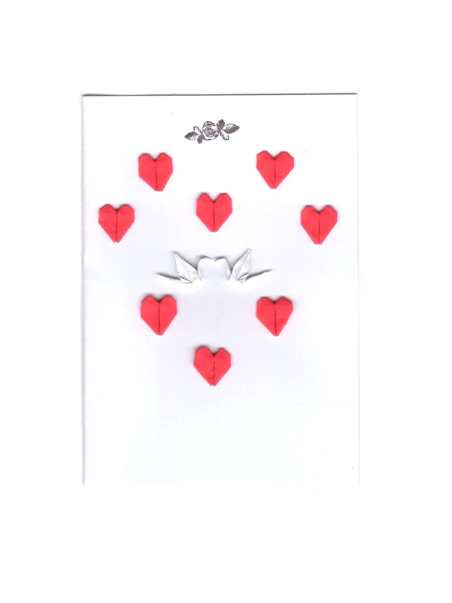 Origami hearts greeting card, love birds card, wedding card