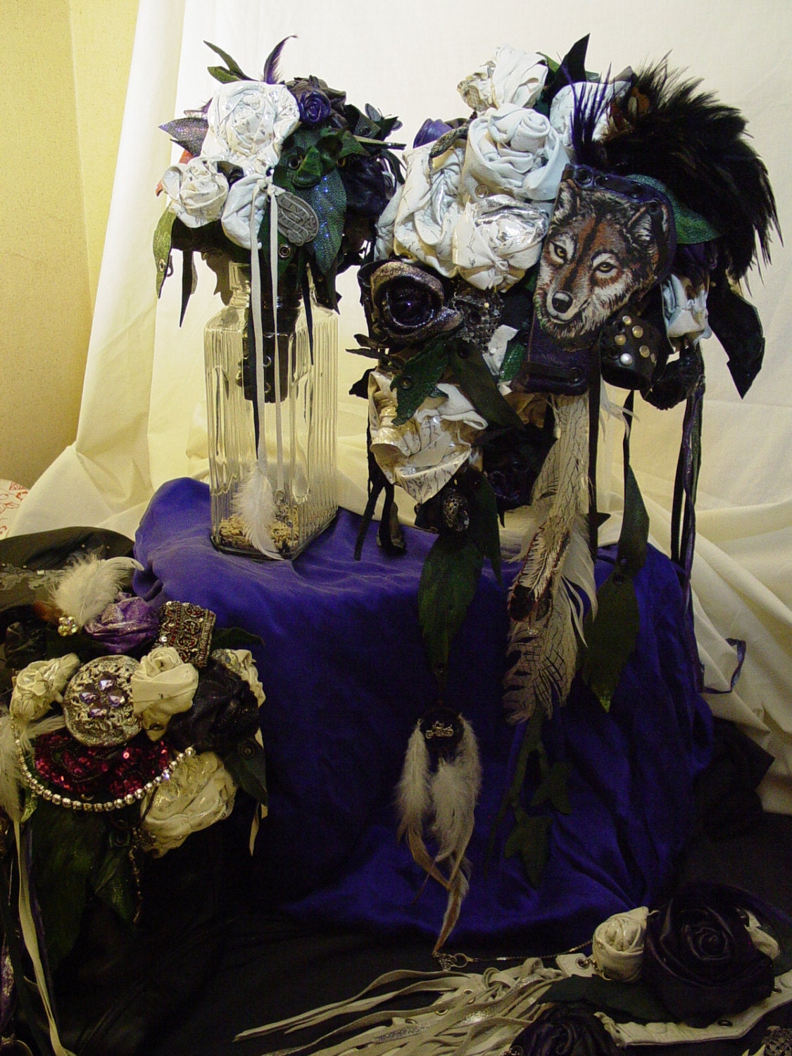 THEME WEDDINGS - Leather BOUQUET(s) - Recycled Leather, Eco-Friendly Weddings - Deposit 100 Dollars, Biker sample shown is nfs, sold