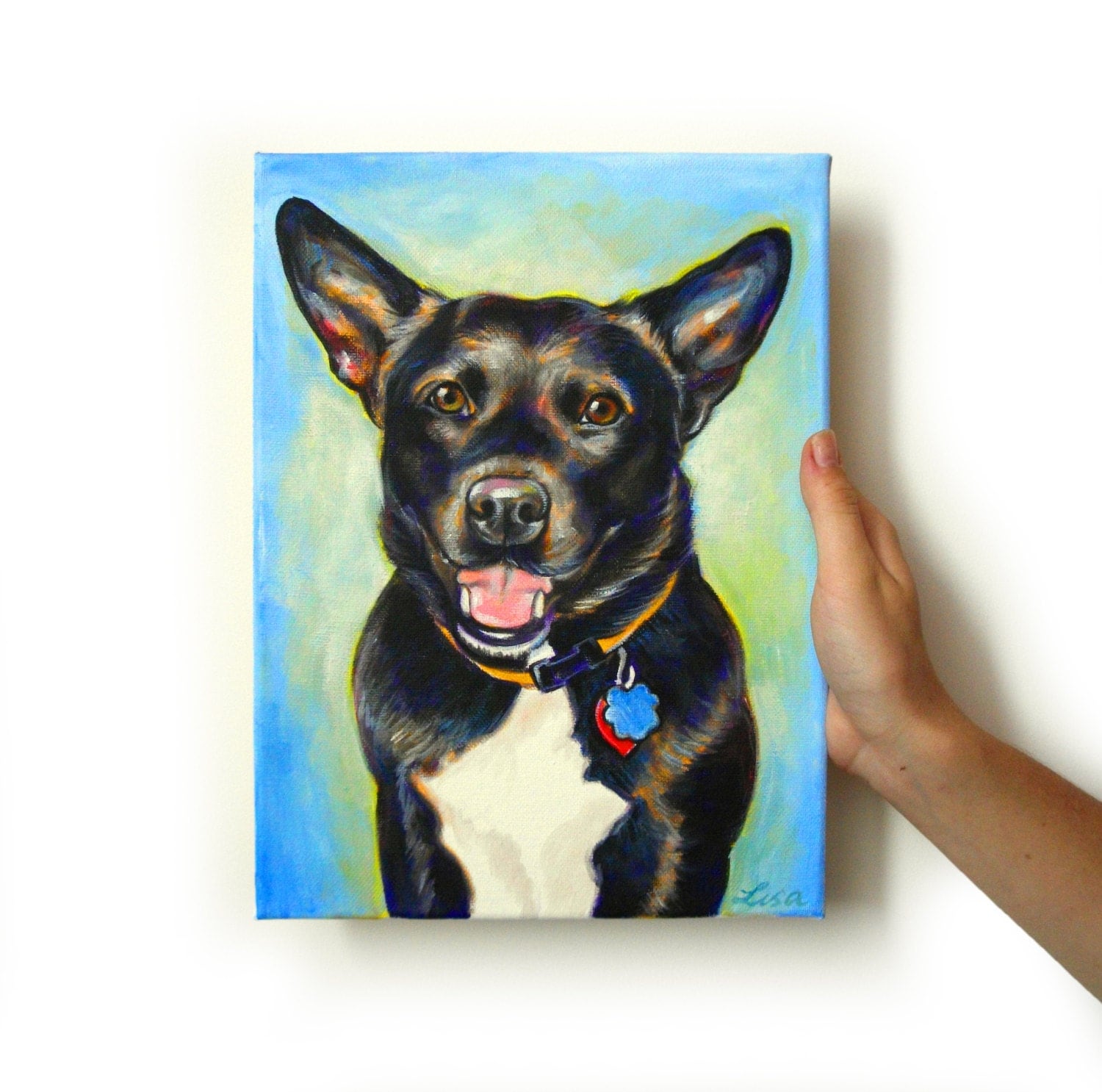 9"x12" Acrylic custom pet portrait, original acrylic painting colorful dog cat animal pet lover painting handmade wall art gift