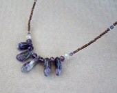 Amethyst Pendant Necklace with Delicate Wood Beads
