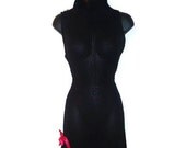 Black Turtleneck Holes Dress Tunic Pink Satin Bow Womens Clothing Large