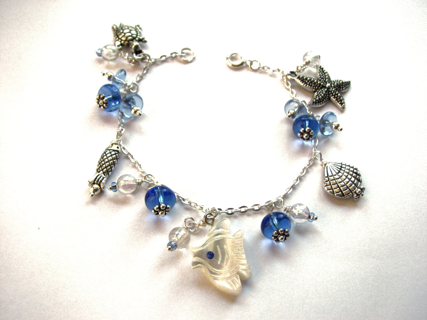 Beach Charm Bracelet Sea Turtle Starfish Jewelry