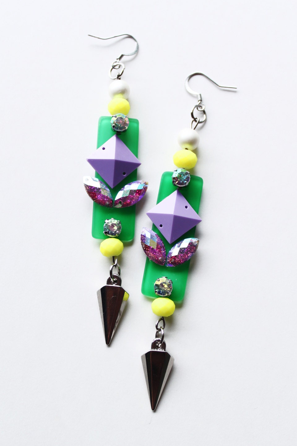 Picknmix, drop earrings, pastel neon bubblegum, bling, rhinestone, stud, festival, boho, arm party, badass, SS13, spacepunk, OOAK