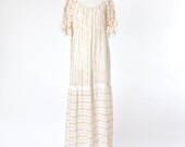 White 60s Dress Hippie Maxi Vintage Floral Print Sheer Spring Summer