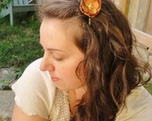Burnt Orange Fabric Flower Bobby Pins, Small Bridal Hair Clips, Fall Wedding Accessories, Amber, Copper, Bridesmaids, Ivory Pearls