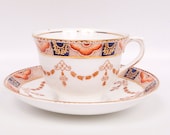Vintage Colclough Teacup Saucer Cobalt Blue Orange Gold Trim Made in England Bone China