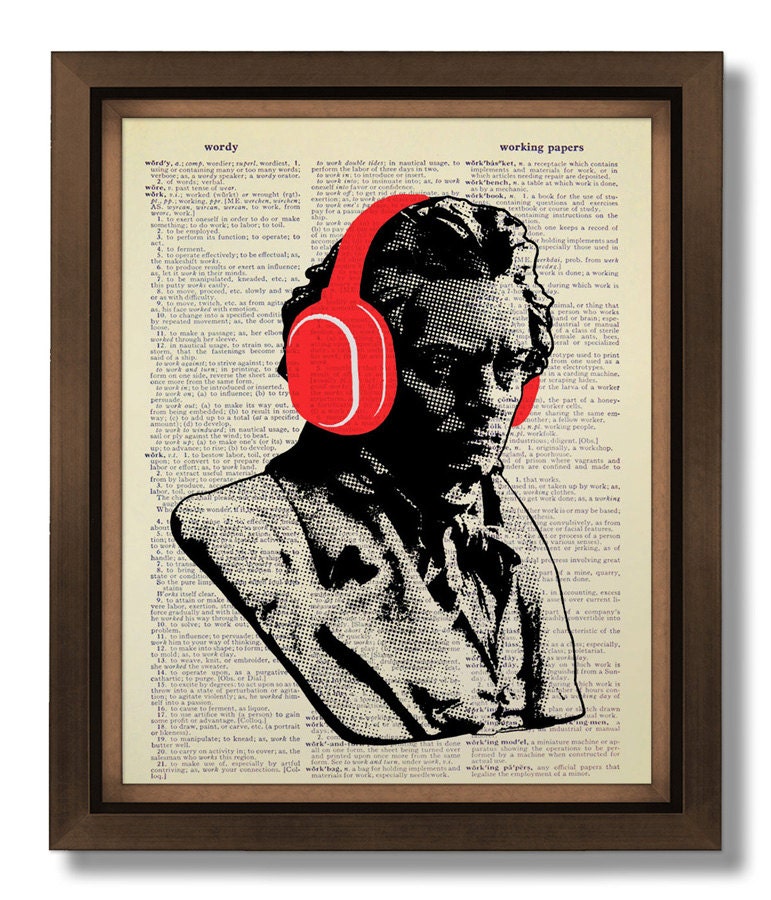MUSIC ART PRINT, Graffiti Art, Dictionary Art Print, Graffiti Stencil Art, Music Wall art Poster, Music Room Decor - Beethoven in Headphones