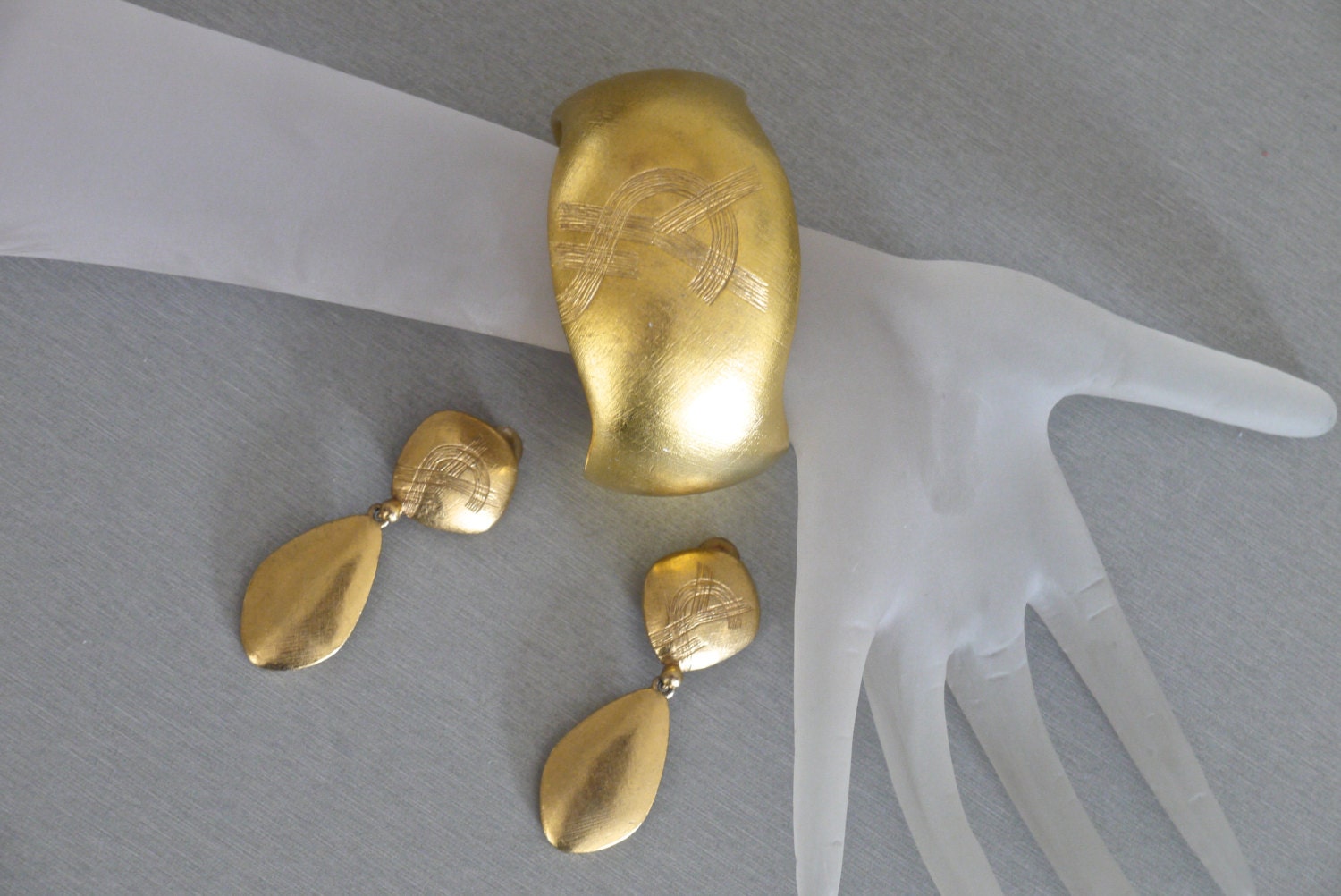 Vintage Yves Saint Laurent Textured Earrings Bracelet Parure