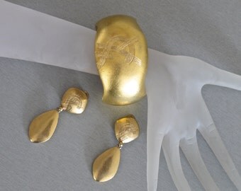 Vintage Yves Saint Laurent Textured Earrings Bracelet Parure