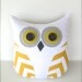 decorative owl pillow, grey yellow nursery, yellow pillow, chevron owl, yellow and white chevron pillow, graduation gift, teacher's gift
