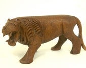 Lion Figurine Vintage Carved Wood