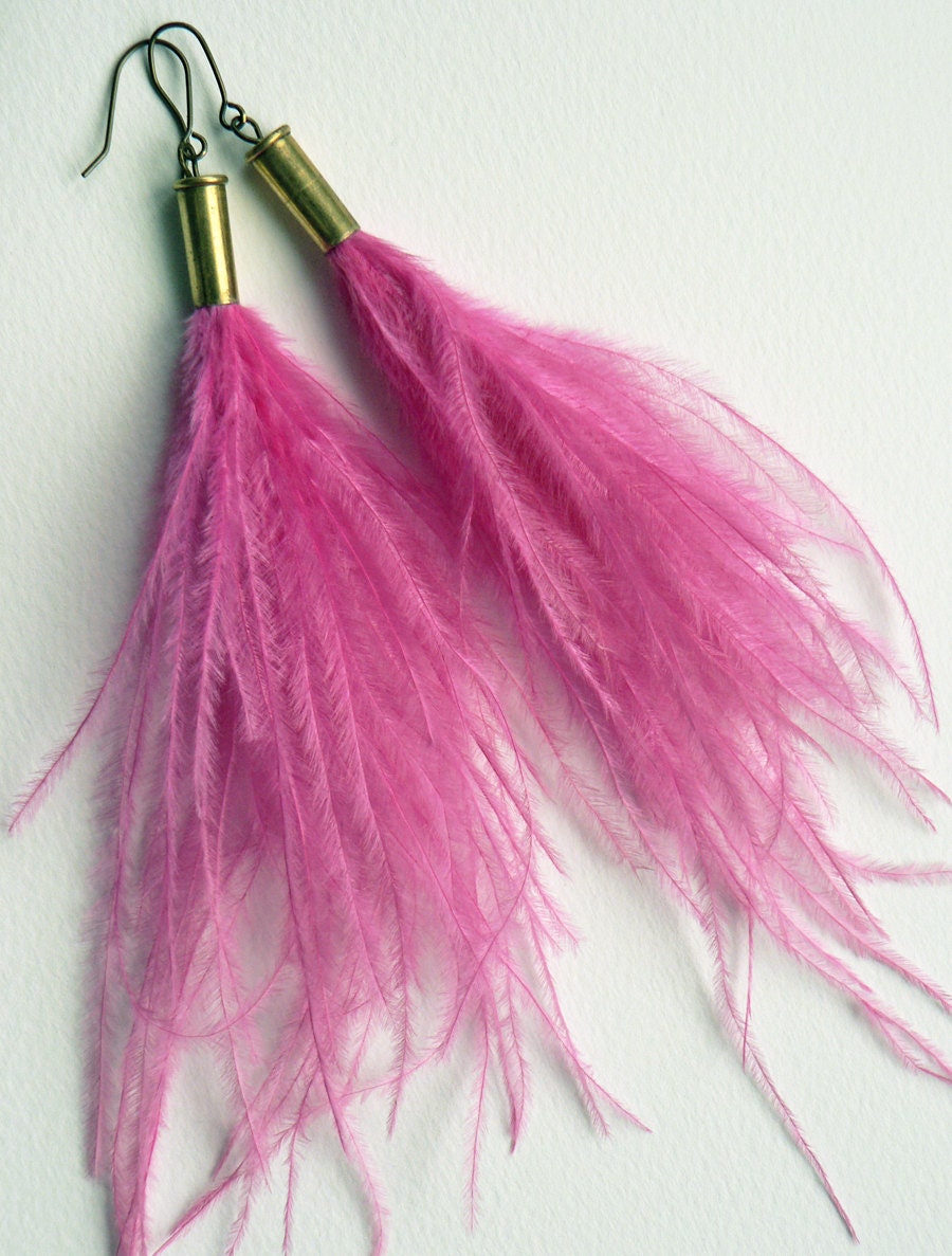 Feather Tassel Bullet Earrings, Fluffy Dangle Earrings