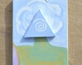 Heads in the clouds diptych, He, original OOAK acrylic painting, spring home decor