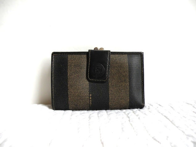 Vintage Authentic Fendi Tobacco/ Black Striped Wallet