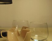 2 Vintage Glass and Plastic heat resistant Cups Beige color