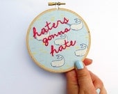 Narwhal Haters Gonna Hate : Hand Embroidery Hoop Art - Hipster Unicorn of the Sea Self-Empowerment 4 inch Wall Decor