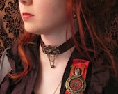 Green Eye choker - Brown and Green Steampunk or Neo Victorian costume jewellery