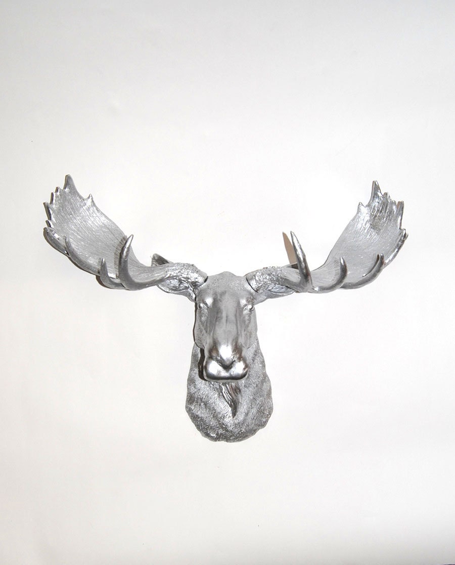 Moose Head - The Barnaby - Chrome Resin Moose Head- Moose Resin Chrome Faux Taxidermy- Chic & Trendy