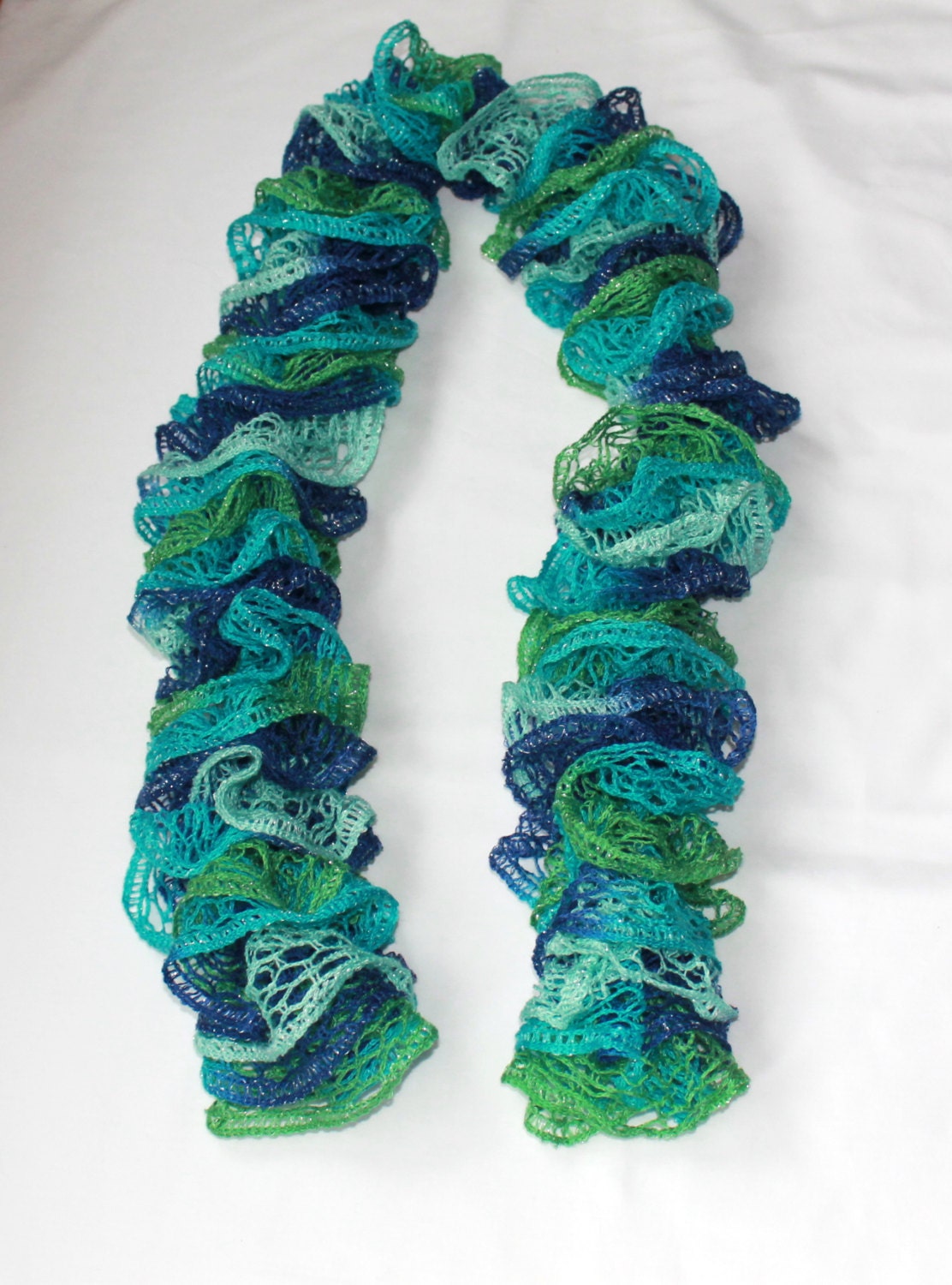Knit  Ruffled Scarf - Ruffle Knit Scarf - Mothers Day - Aqua - Women