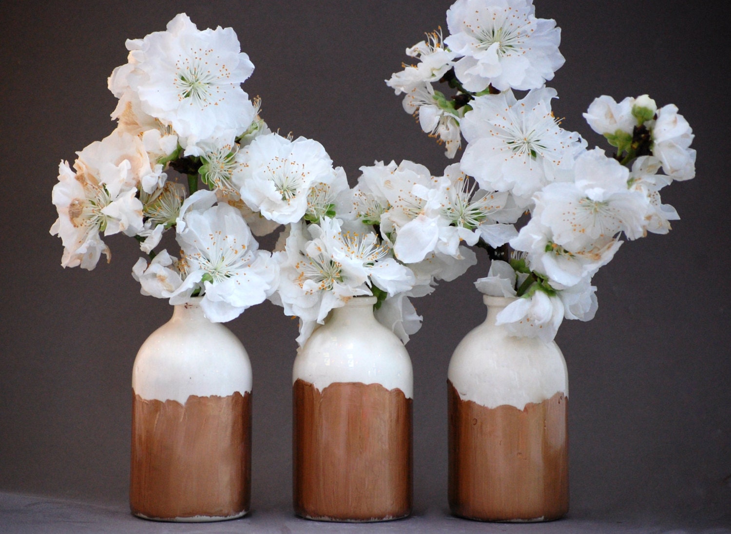 White and Copper Minimalist Bud Vases // Set of Three