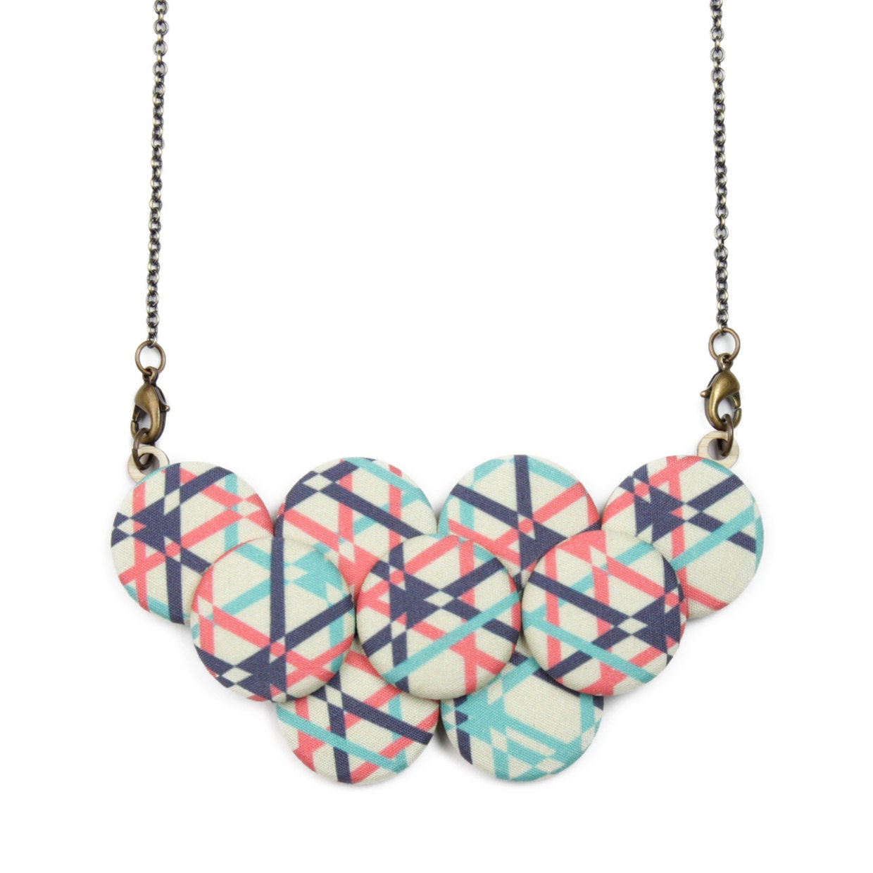 Geometric Statement Necklace - Mint Coral Navy
