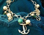 Anchor Charm Bracelet (blue-green and pearl)