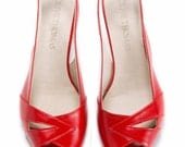 Womens Red Peep Toe Mid-Heel Sandal // US sizes 5-10.5