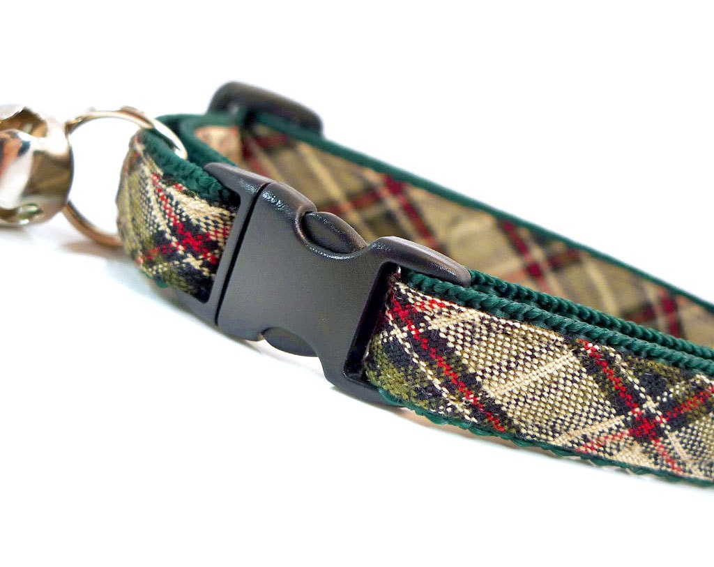 Cat Collar - "Road to the Isles" - Tartan Green, Black, Tan & Red
